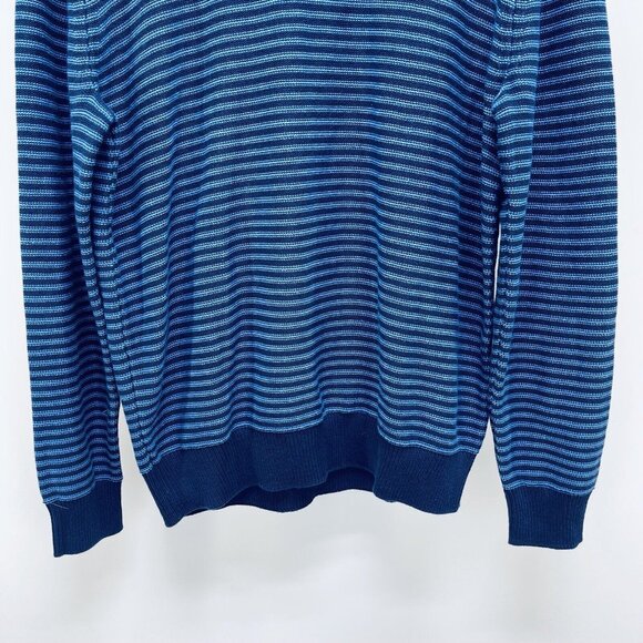 CHAPS Sweater Sz M Men's Blue Striped Crewneck Pullover 100% Cotton Embroidered - Picture 3 of 7